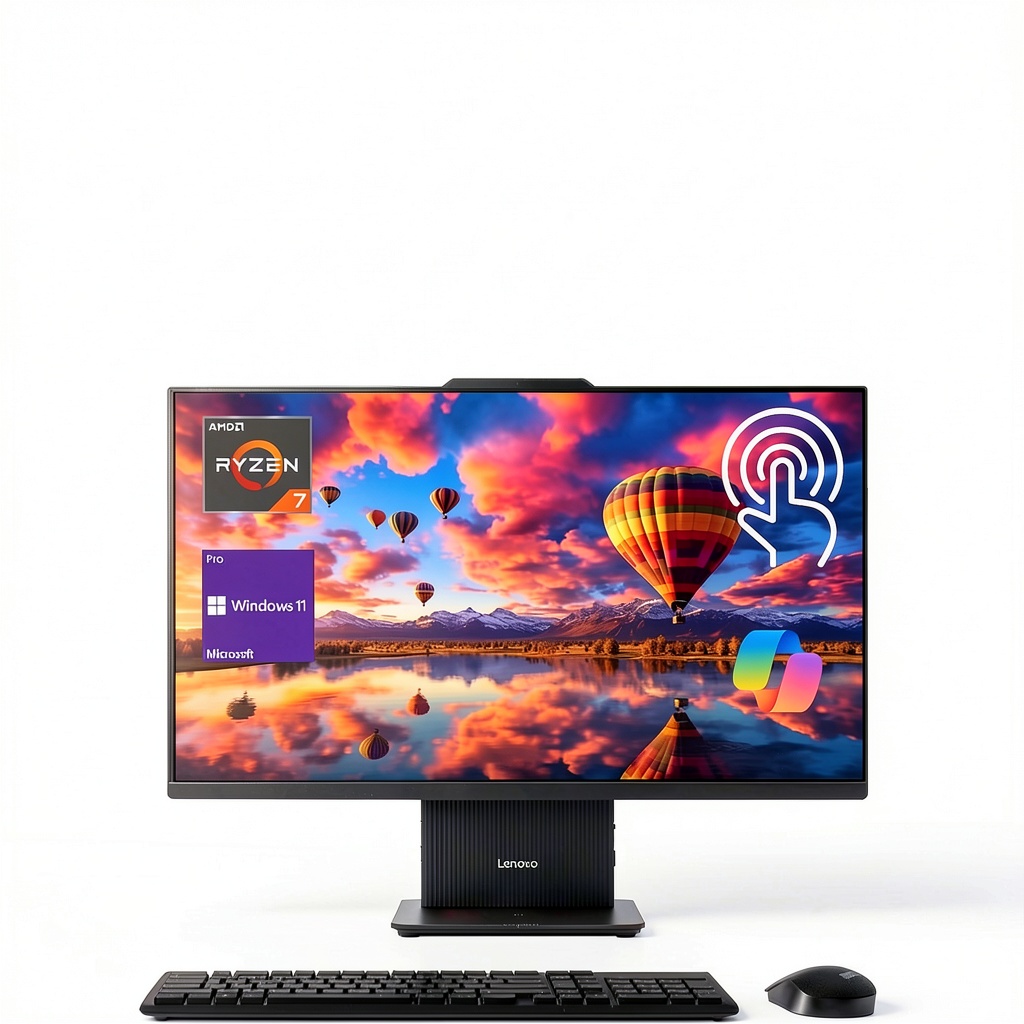 Lenovo IdeaCentre All-in-One PC on a modern desk with wireless accessories