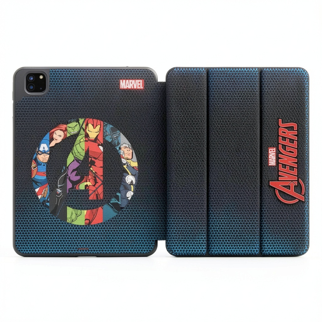 Keyscaper iPad case showing Marvel design and Apple Pencil slot