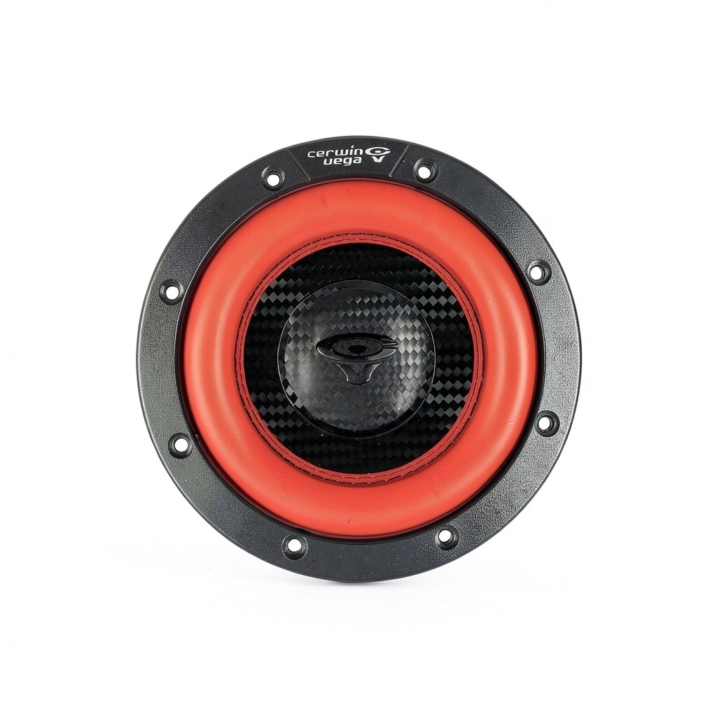 Cerwin Vega V8DV4 subwoofer mounted in a car trunk