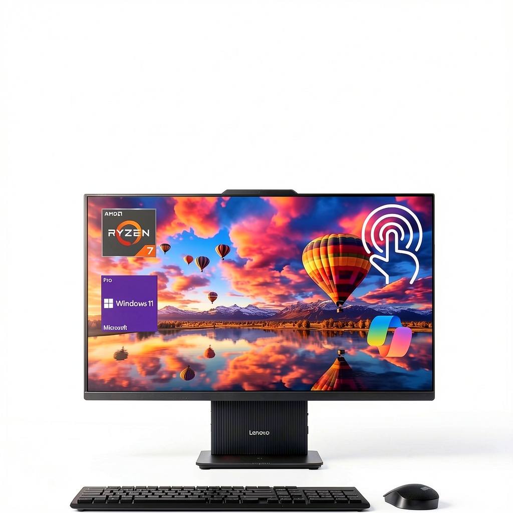 Lenovo IdeaCentre All-in-One PC on a modern desk with wireless accessories