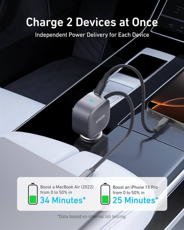 Anker 75W USB-C Car Charger Retractable Cable Fast Charging-2