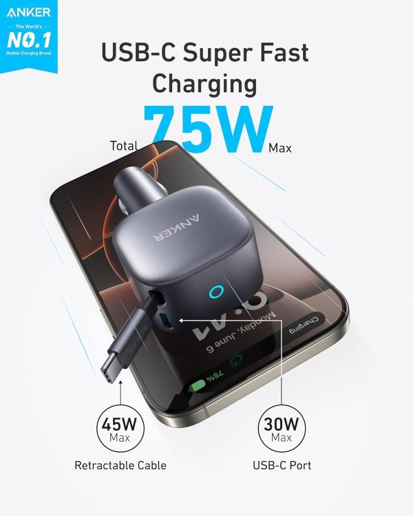 Anker 75W USB-C Car Charger Retractable Cable Fast Charging-1
