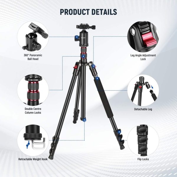 Neewer 77 Inch Aluminum Tripod Monopod DSLR Camera Phone-6